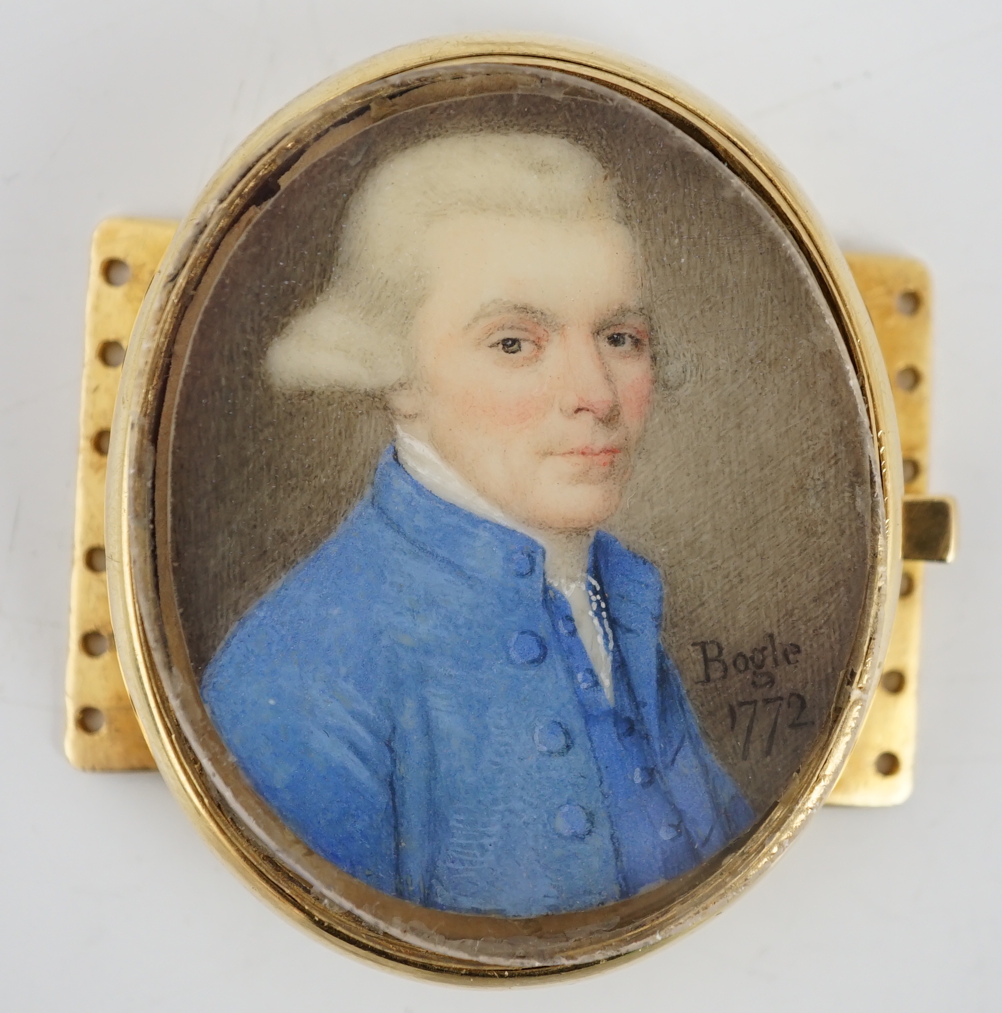 John Bogle (British, 1746-1803), Portrait miniature of a gentleman, oil on ivory, 3.6 x 3cm. CITES Submission reference WMZWN28S